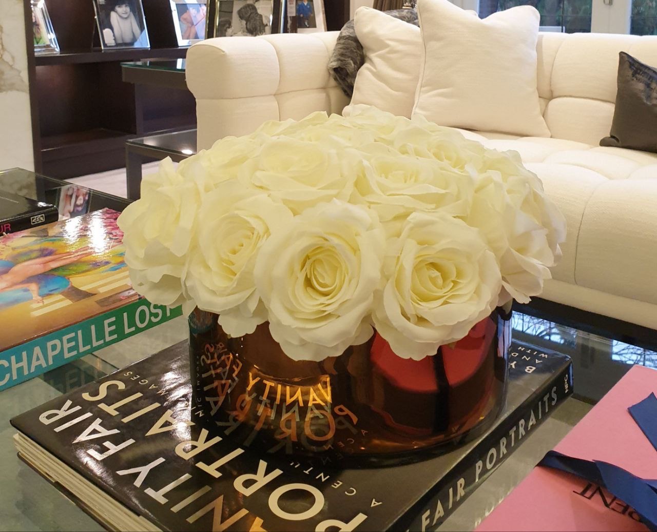 Faux rose vase, everlasting silk flower arrangement by Dancing Orchid, North London florist