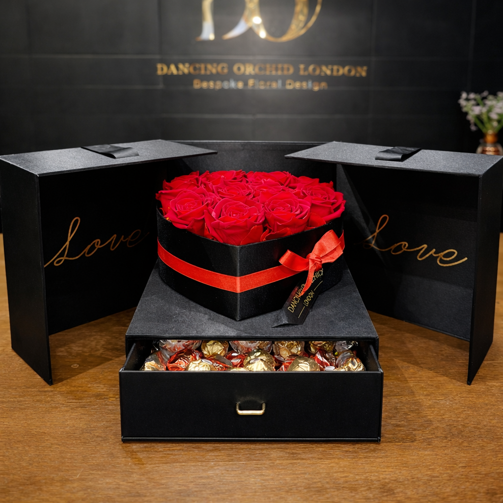 Luxury Red Rose Heart Box with Hidden Chocolate Drawer - Image 2